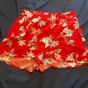 Red flower shorts